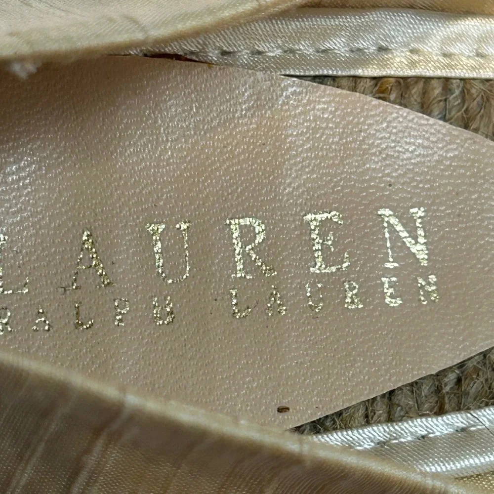 Lauren‎ Ralph Lauren Cecilia Parchment Shantung Espadrille Wedges Gold 9B Spain